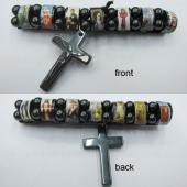 Magnetic Hematite Religious Sealed Icon Bracelet with Crucifix 7.8inch